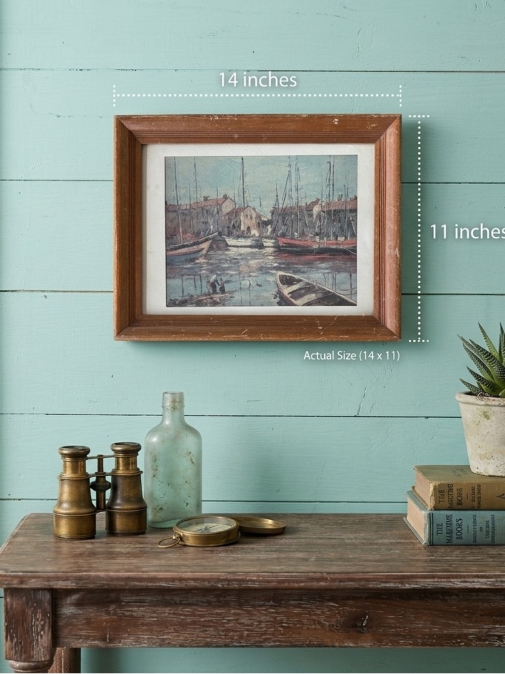 Rustic wood framed Nautical print/ Sailboat Harbor Print/ coastal decor